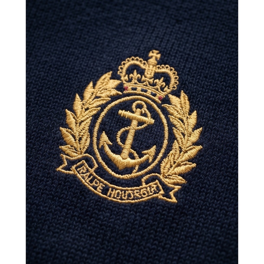 Vintage Lauren Ralph Lauren M Admiral Sweater Navy Blue Cotton Nautical Crest - Picture 10 of 10